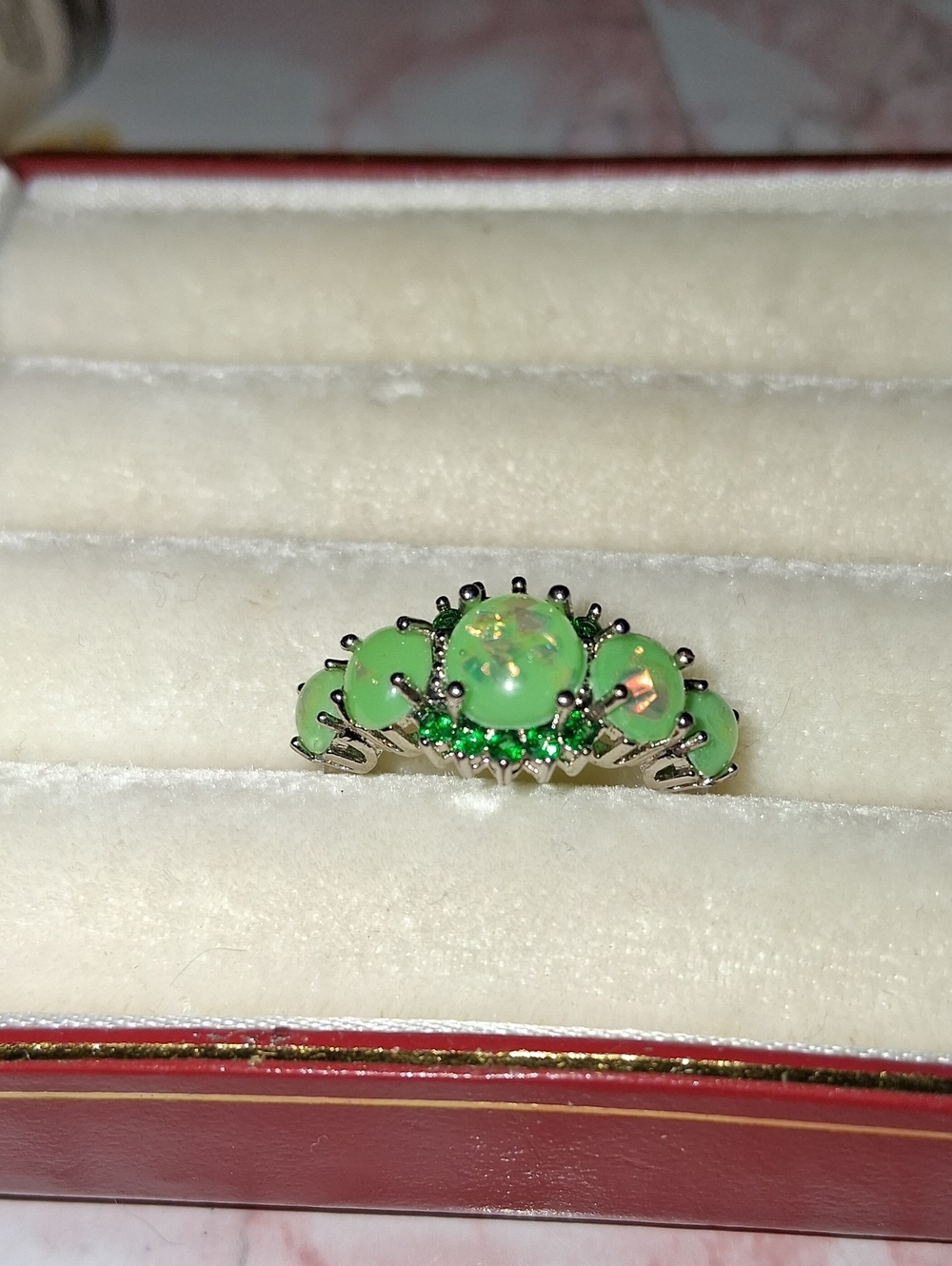 Green Opal Cluster Ring - Elegant Women’s Jewelry